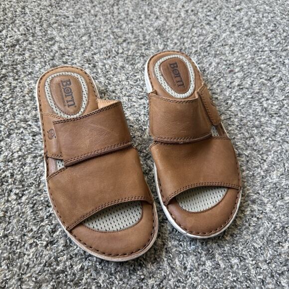 Born Men\'s Flores Full Grain Leather Slip-On Sandal Camel Brown Slide Sz 12 M main image 10
